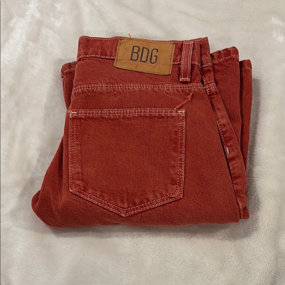 BDG Red Straight Leg Jeans with Unique Waistband